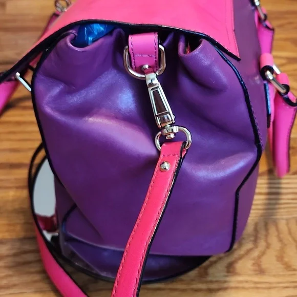 Like New Kate Spade Purple and Barbie Pink Satchel Crossbody Leather Bag - Picture 15 of 17